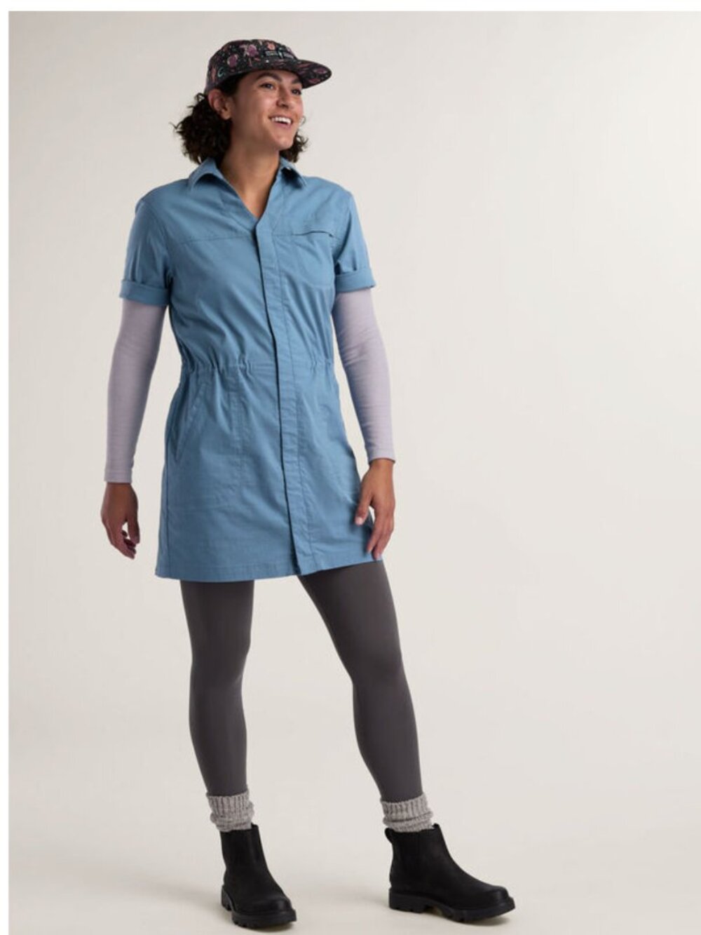 TITLE NINE Wren Utility Short Sleeve Shirt Dress Teal Blue Size S